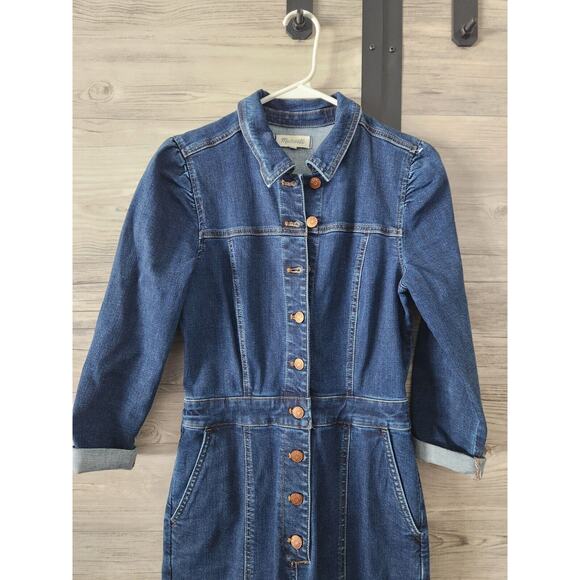 LAST CALL Madewell Puff Sleeve Denim Blue Jumpsuit Size Medium Pristine - Picture 4 of 6